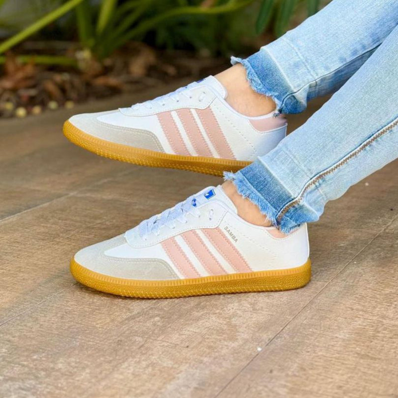 Tênis Samba OG - Branco, Rosa e Sola Caramelo (Frete Grátis)