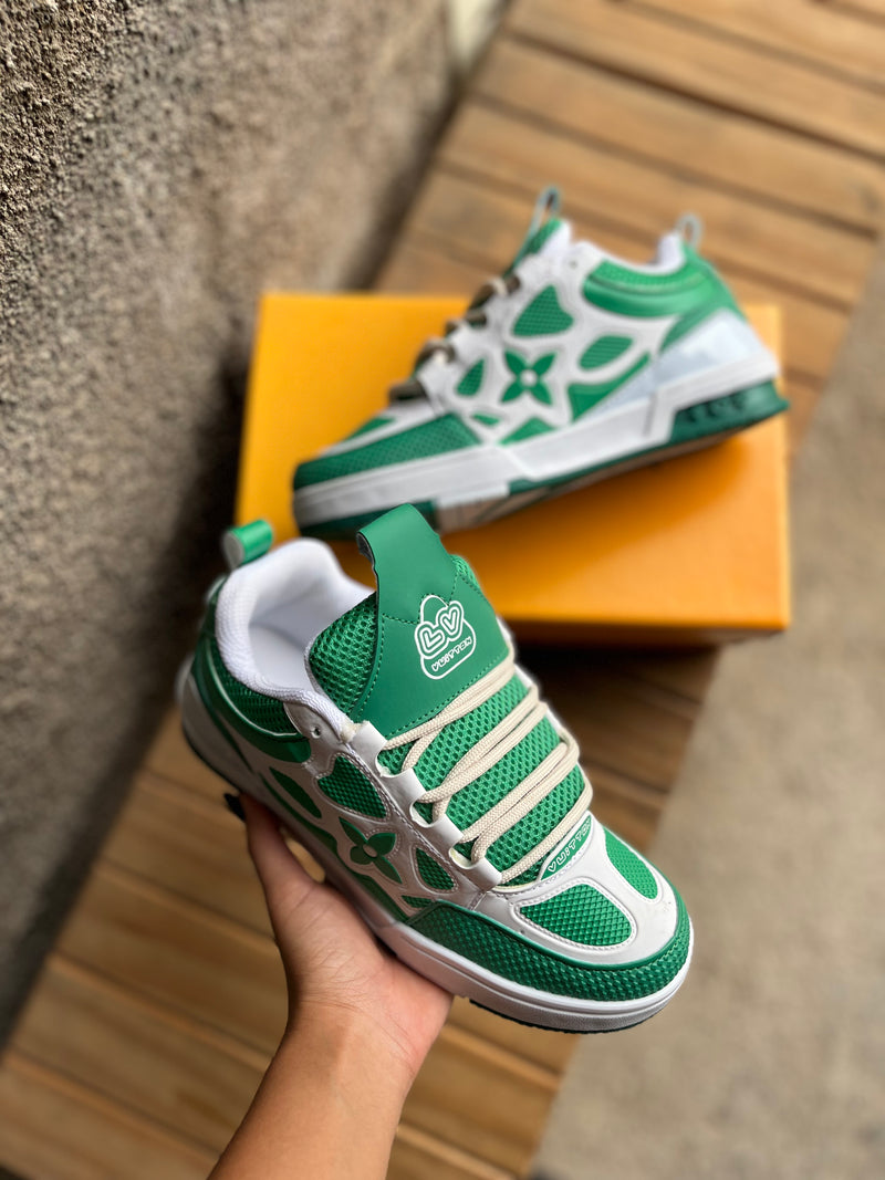 Tênis Designer Skate Sneaker - Verde e Branco (Frete Grátis)