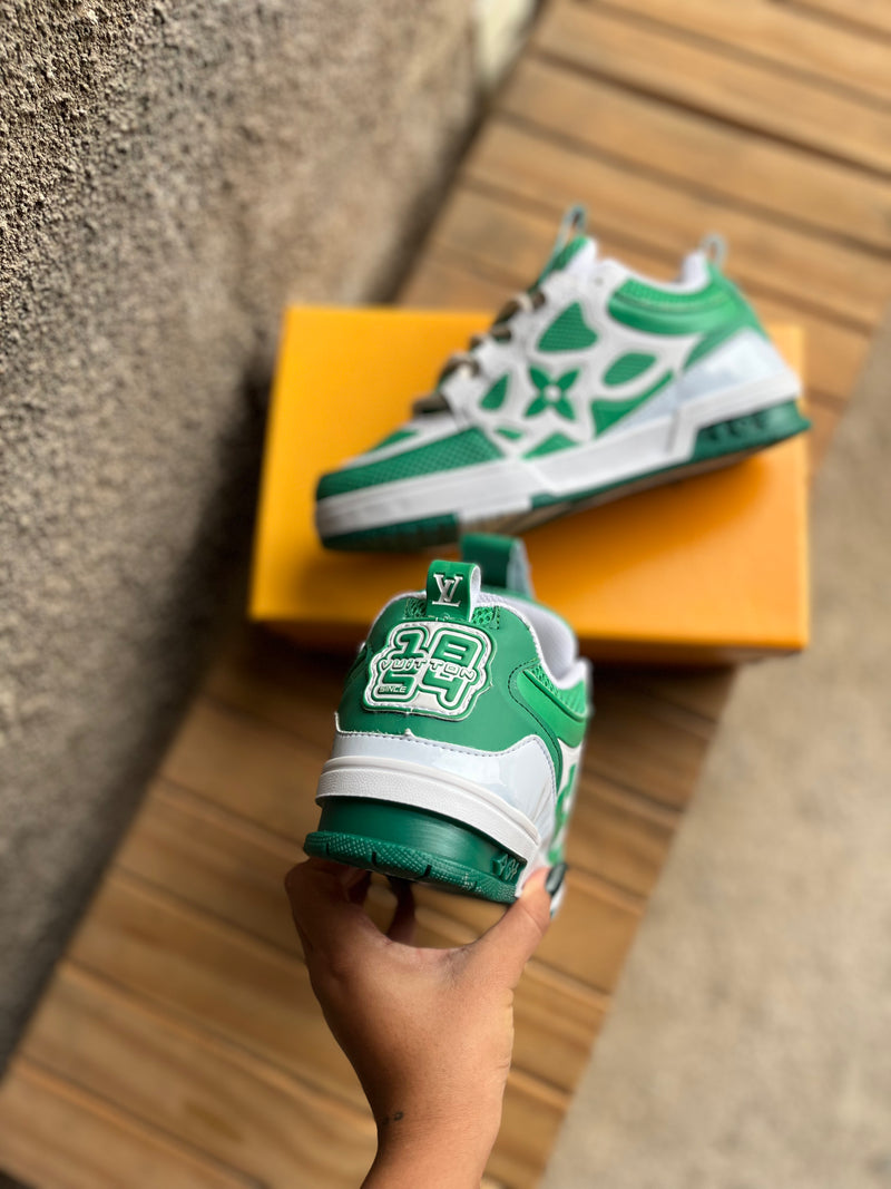 Tênis Designer Skate Sneaker - Verde e Branco (Frete Grátis)