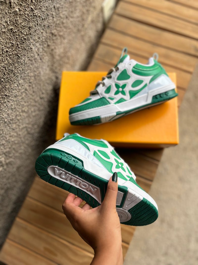 Tênis Designer Skate Sneaker - Verde e Branco (Frete Grátis)