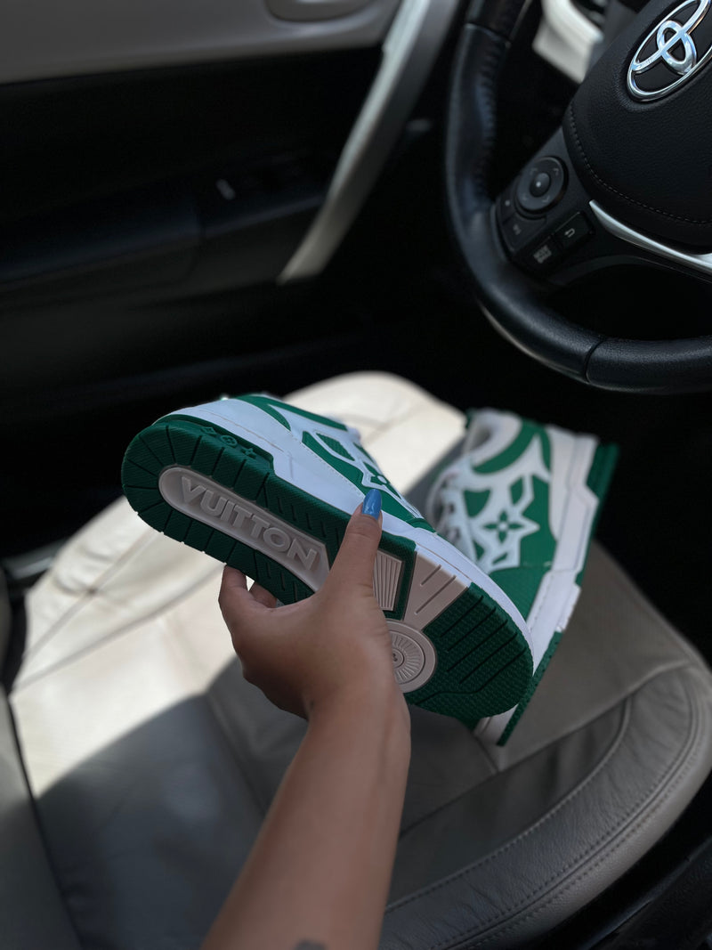 Tênis Designer Skate Sneaker - Verde e Branco (Frete Grátis)